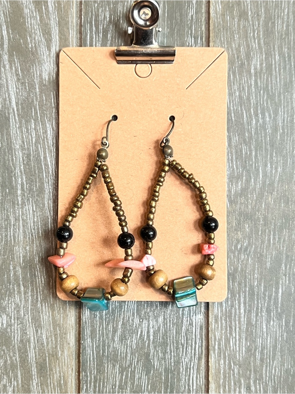 Vintage Handmade Pink & Green Beaded Drop Earrings - Women Jewelry